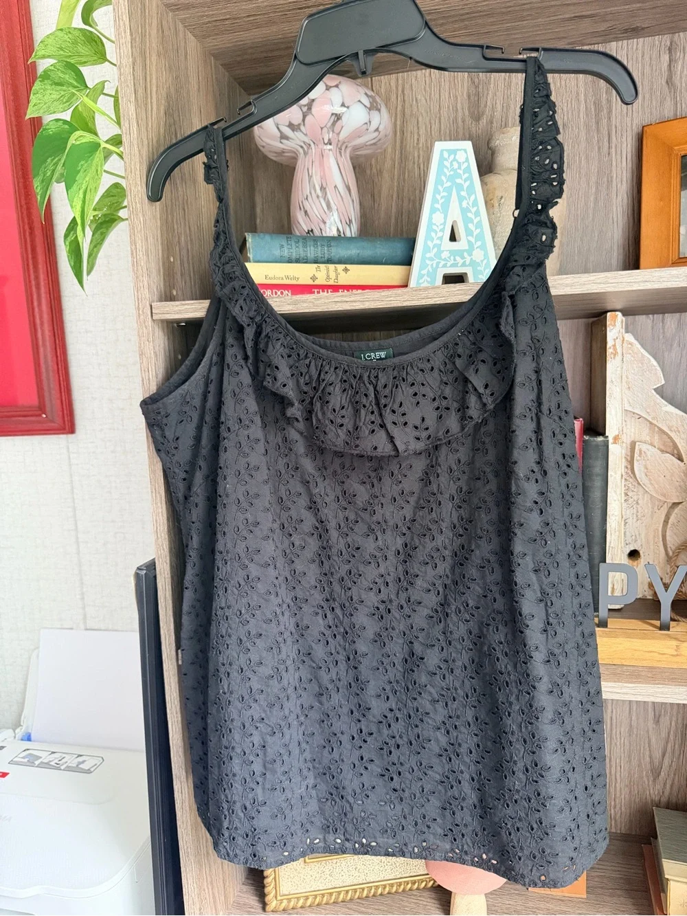 J. Crew Black Eyelet Ruffle-Trim Camisole